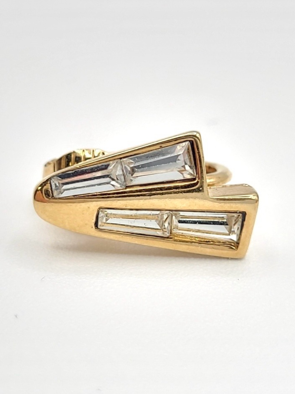 Vintage Gold Tone Rhinestone Clip-On Earrings Geometric Baguette